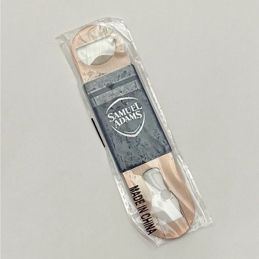 Samuel Adams Flat Metal Bottle Opener Brushed Finish With Textured Grip Blue